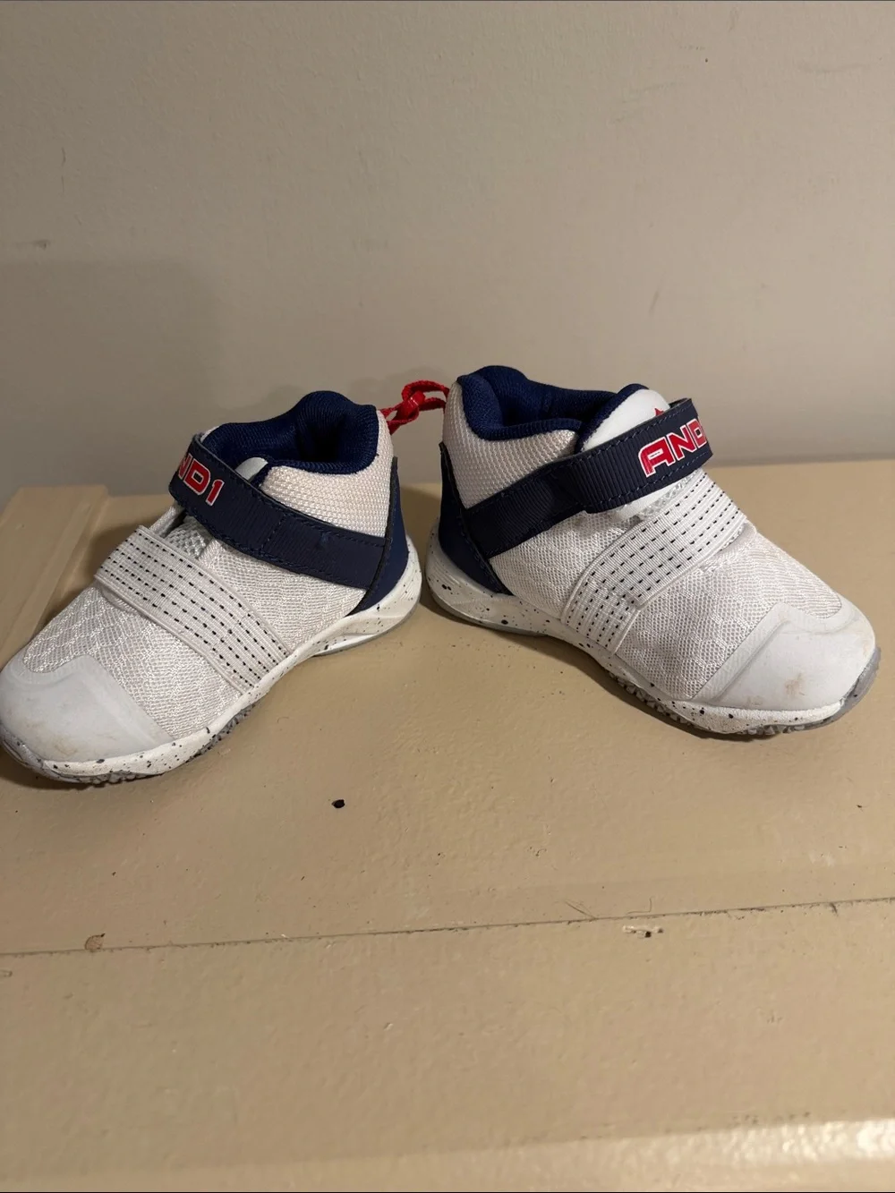 And1 White and Navy Kids Hook-and-Loop Sneakers